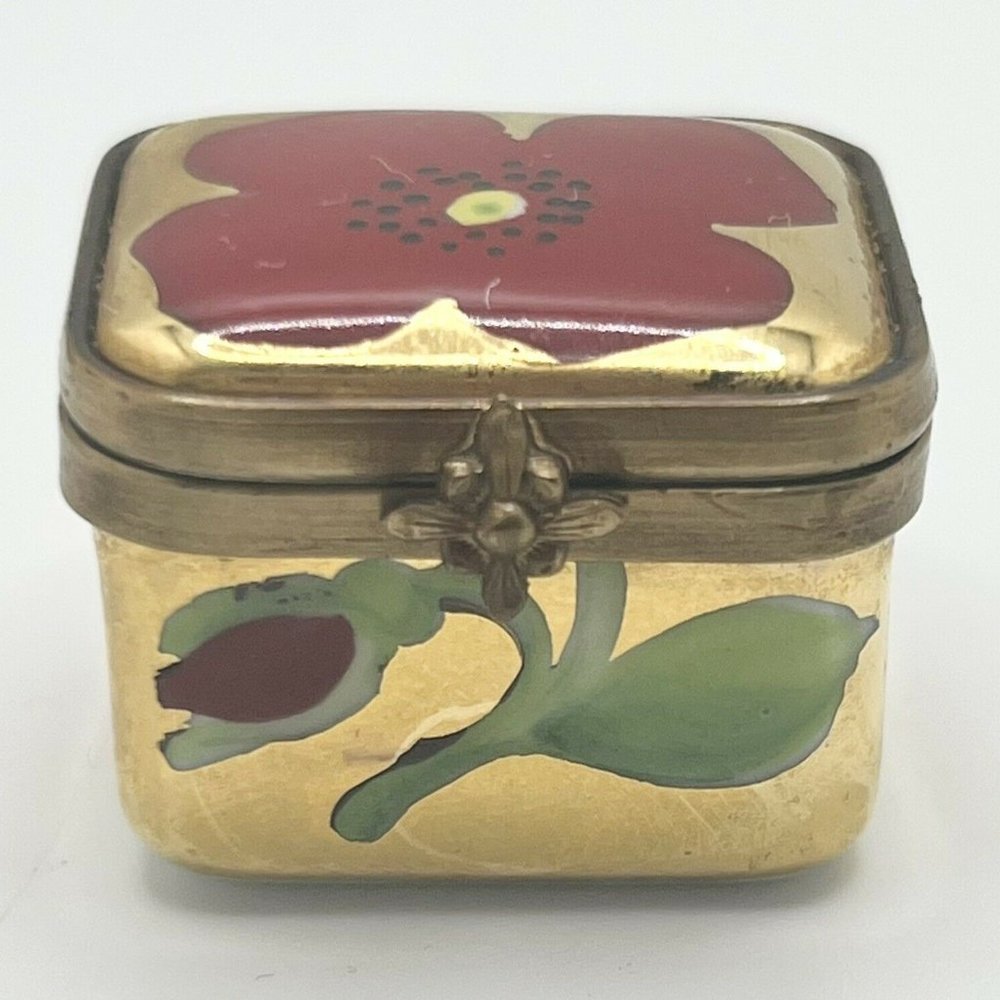 Limoges Peint Main RARE France LIMITED EDITION No. 5/250 RED FLOWER GOLD BOX
